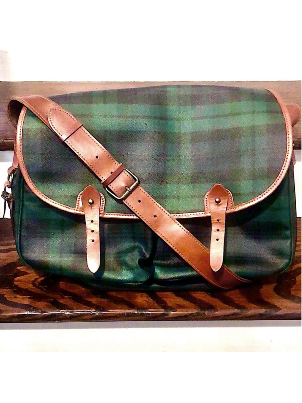 RALPH LAUREN Black Watch Plaid Crossbody Computer Messenger Tote Bag Vintage